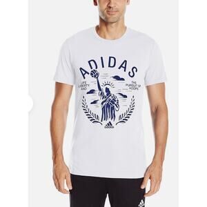 Adidas Pursuit of Hoops Blue Print White Tee Shirt Men's sz. L